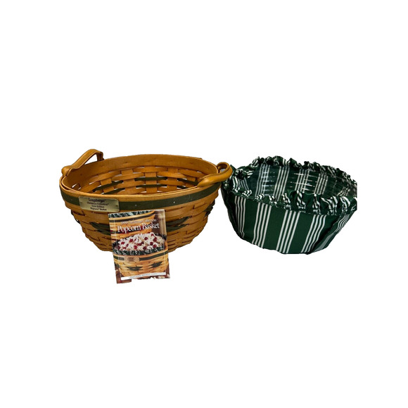 1999 Longaberger Christmas Collection Popcorn Basket w/Green Liner & Protector - Picture 2 of 4